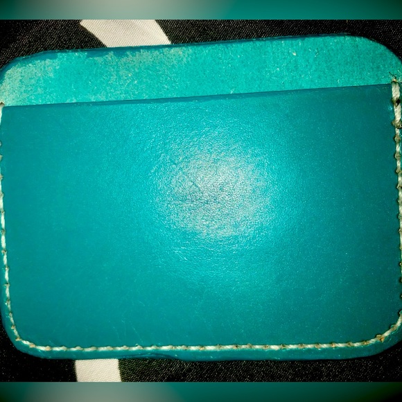 Handmade Teal Leather Minimal Wallet with Lizard Skin Inlay - Picture 2 of 6